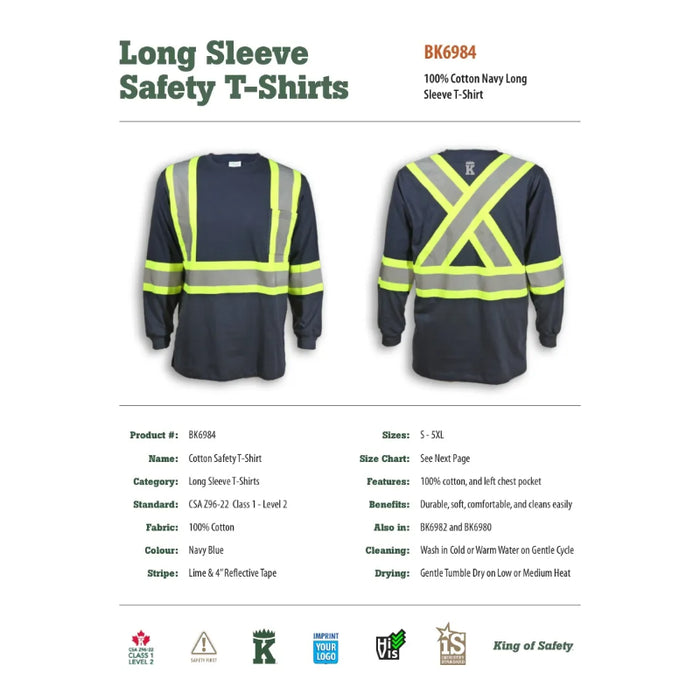 Big K Clothing® High Visibility Cotton Long Sleeve Safety Shirt - BK698