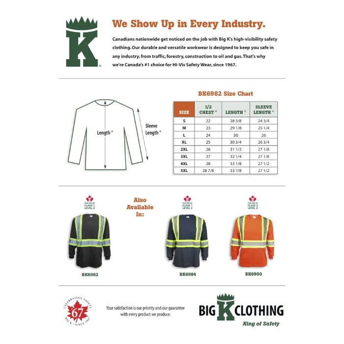 Big K Clothing® High Visibility Cotton Long Sleeve Safety Shirt - BK698