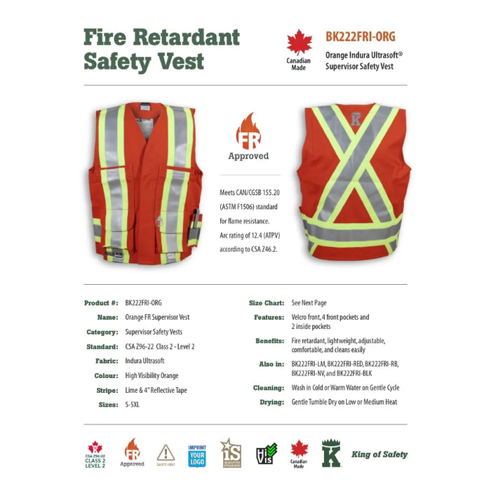 Big K Clothing® High Visibility FR Indura Ultrasoft Supervisor Safety Vest - BK222FRI