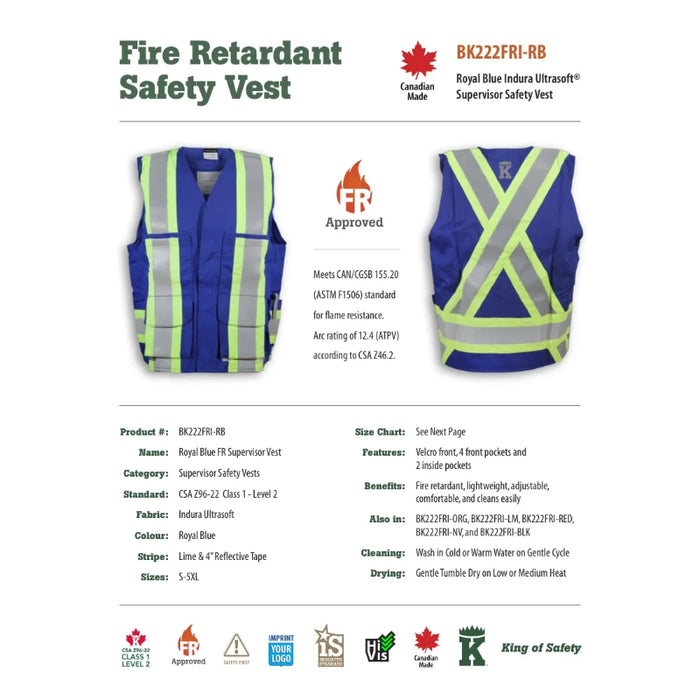 Big K Clothing® High Visibility FR Indura Ultrasoft Supervisor Safety Vest - BK222FRI