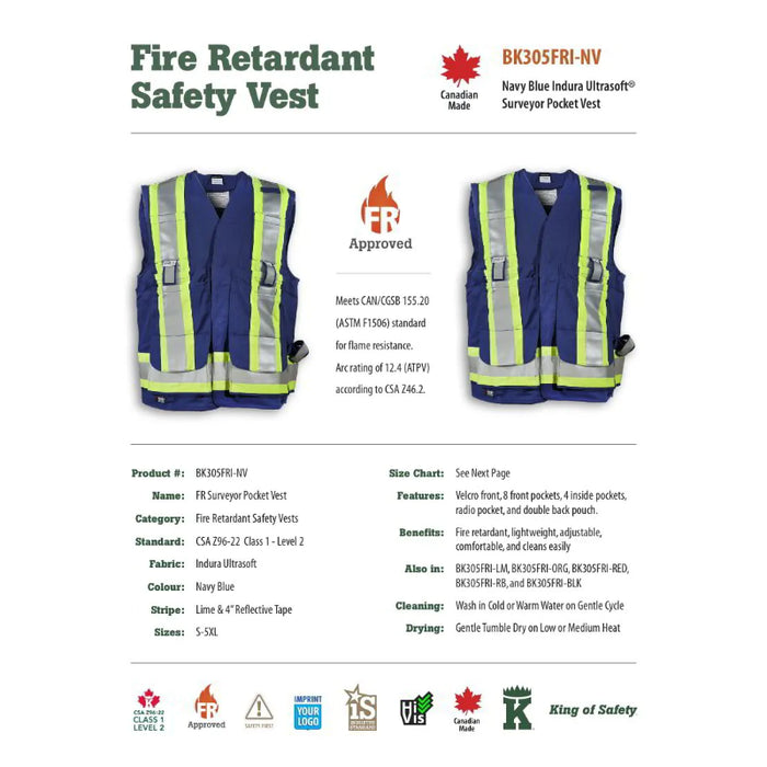 Big K Clothing® High Visibility Flame Resistant Ultrasoft Surveyor Safety Vest - BK305FRI