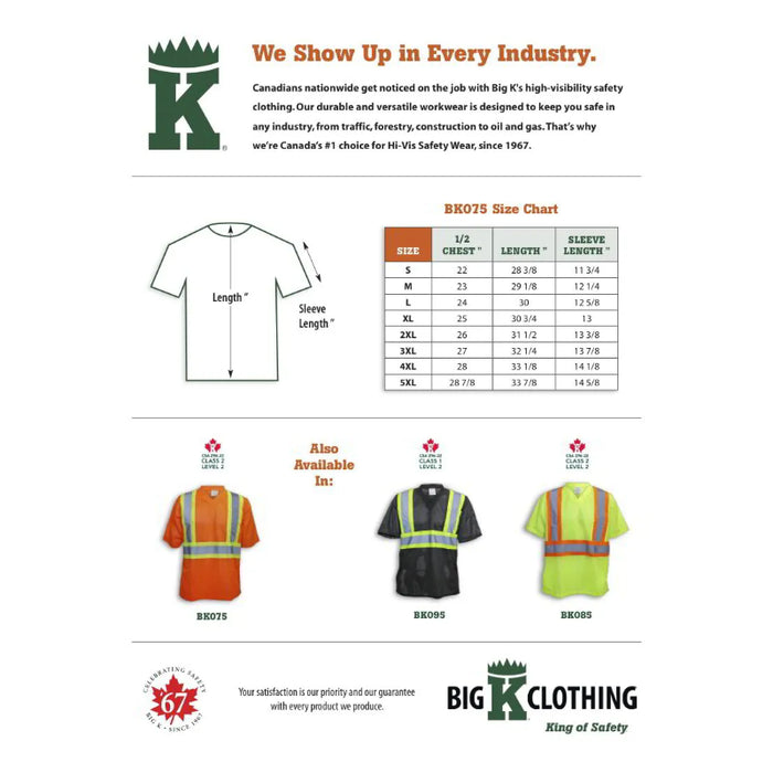 Big K Clothing® High Visibility Mesh Polyester Safety T-Shirt - Orange - BK075