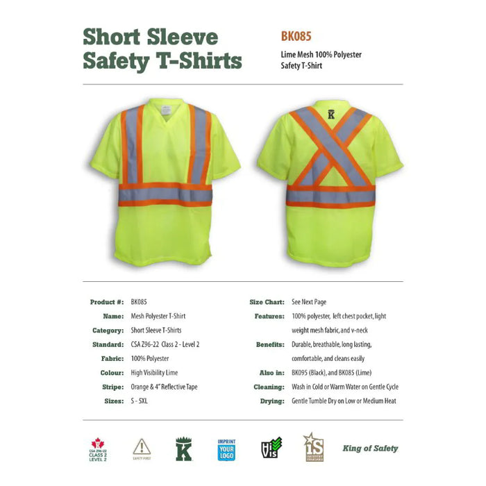 Big K Clothing® High Visibility Mesh Polyester Safety T-Shirt - Yellow Lime - BK085