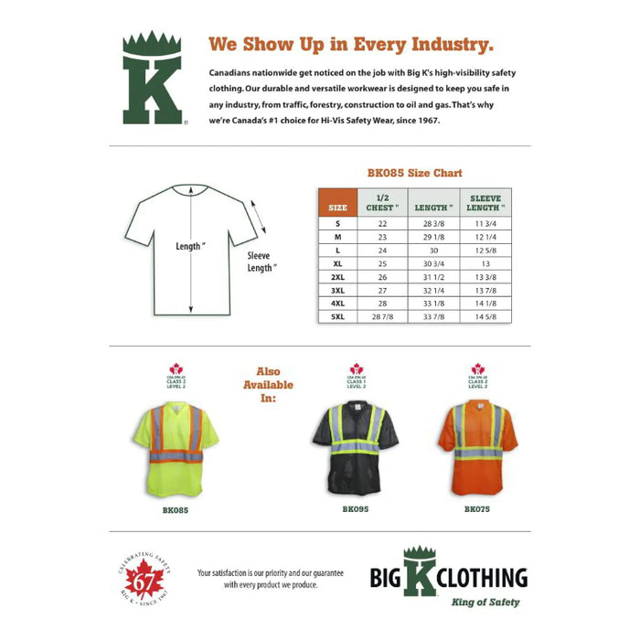 Big K Clothing® High Visibility Mesh Polyester Safety T-Shirt - Yellow Lime - BK085