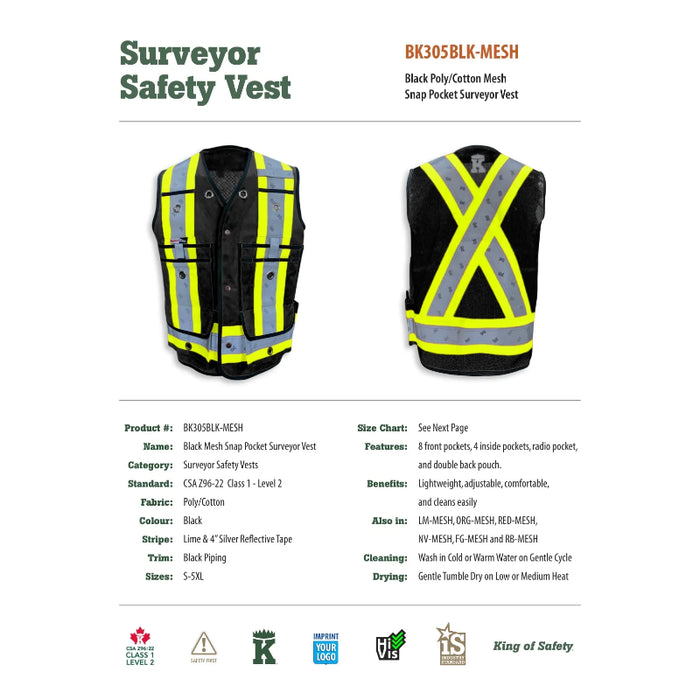 Big K Clothing® High Visibility Poly/Cotton Surveyor Safety Vest - BK305-Mesh