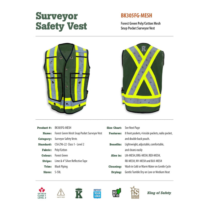Big K Clothing® High Visibility Poly/Cotton Surveyor Safety Vest - BK305-Mesh