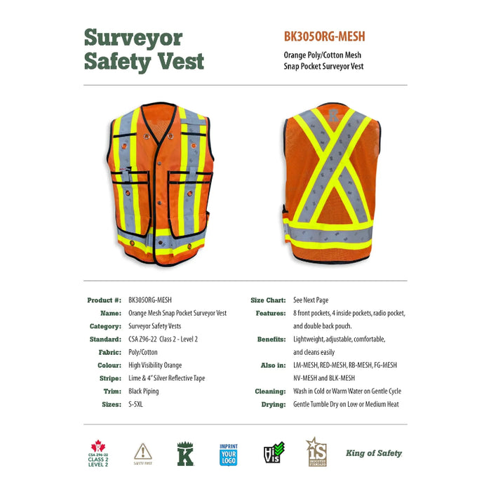 Big K Clothing® High Visibility Poly/Cotton Surveyor Safety Vest - BK305-Mesh