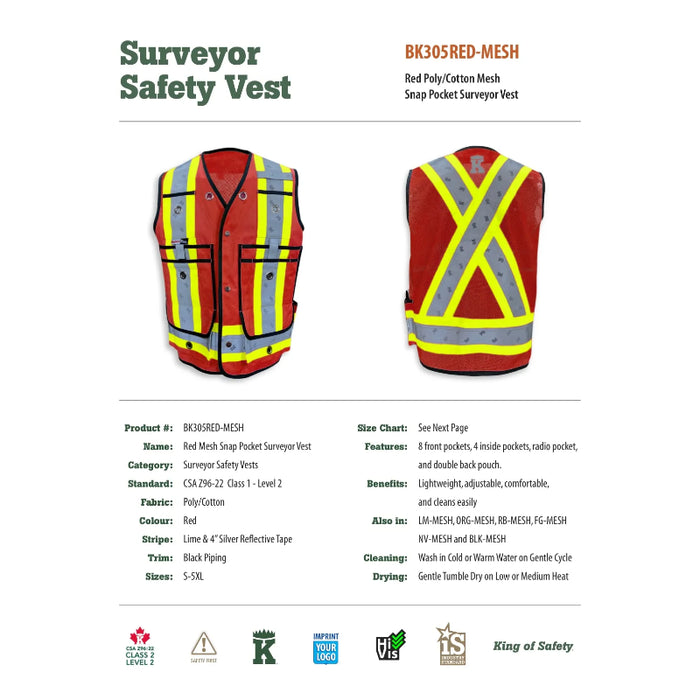 Big K Clothing® High Visibility Poly/Cotton Surveyor Safety Vest - BK305-Mesh