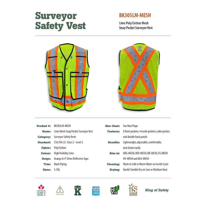 Big K Clothing® High Visibility Poly/Cotton Surveyor Safety Vest - BK305-Mesh