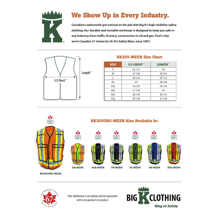 Big K Clothing® High Visibility Poly/Cotton Surveyor Safety Vest - BK305-Mesh