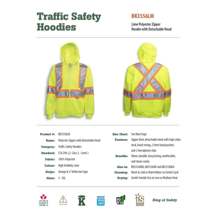 Big K Clothing® High Visibility Poly Safety Hoodie with Detachable Hood - BK3556