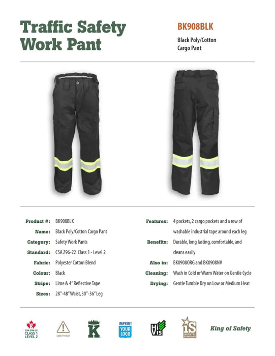 Big K Clothing® High Visibility Polyester/Cotton Cargo Safety Pant - BK908