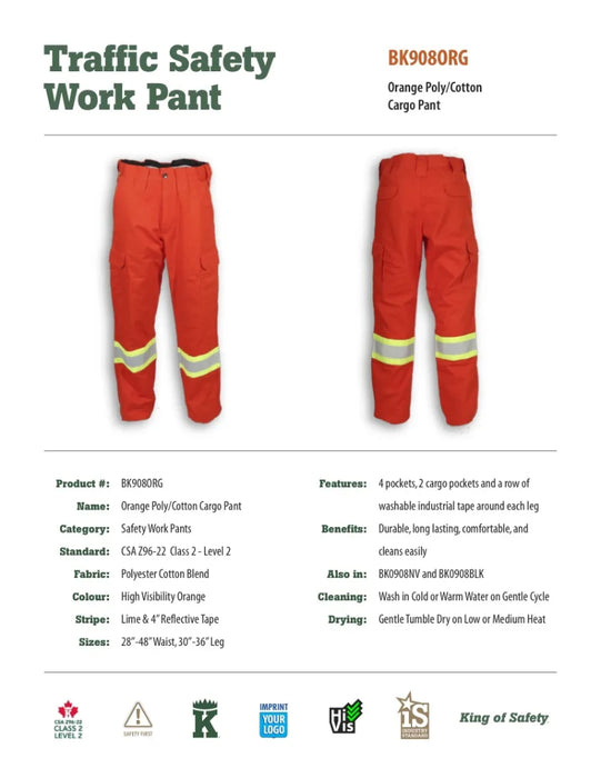 Big K Clothing® High Visibility Polyester/Cotton Cargo Safety Pant - BK908