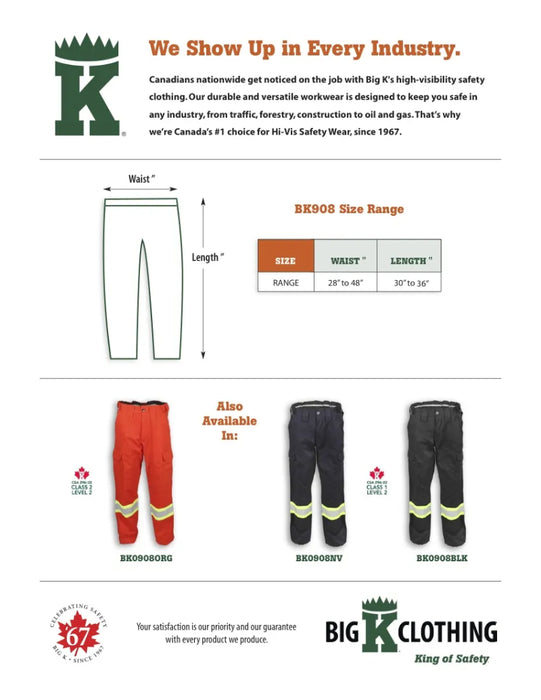 Big K Clothing® High Visibility Polyester/Cotton Cargo Safety Pant - BK908