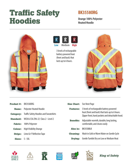 Big K Clothing® High Visibility Polyester Heated Safety Hoodie - BK3558
