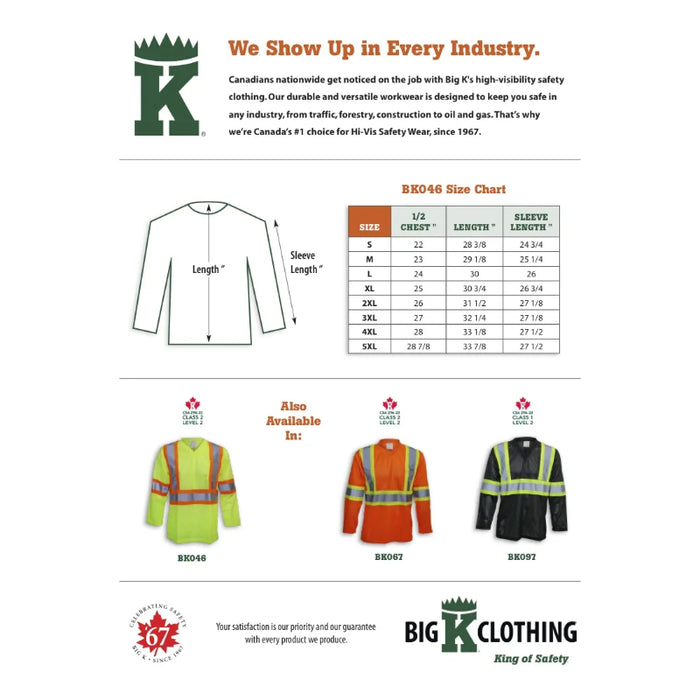 Big K Clothing® High Visibility Polyester Mesh Long Sleeve Safety Shirt - Yellow Lime - BK046