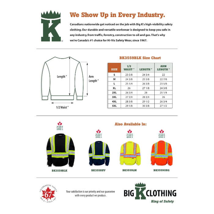 Big K Clothing® High Visibility Polyester Microfleece Crewneck Safety Sweatshirt - BK3559