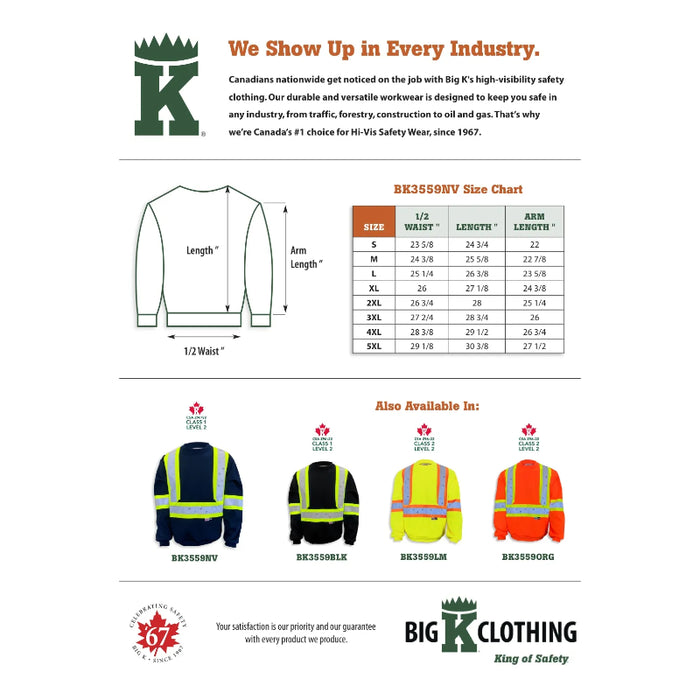 Big K Clothing® High Visibility Polyester Microfleece Crewneck Safety Sweatshirt - BK3559