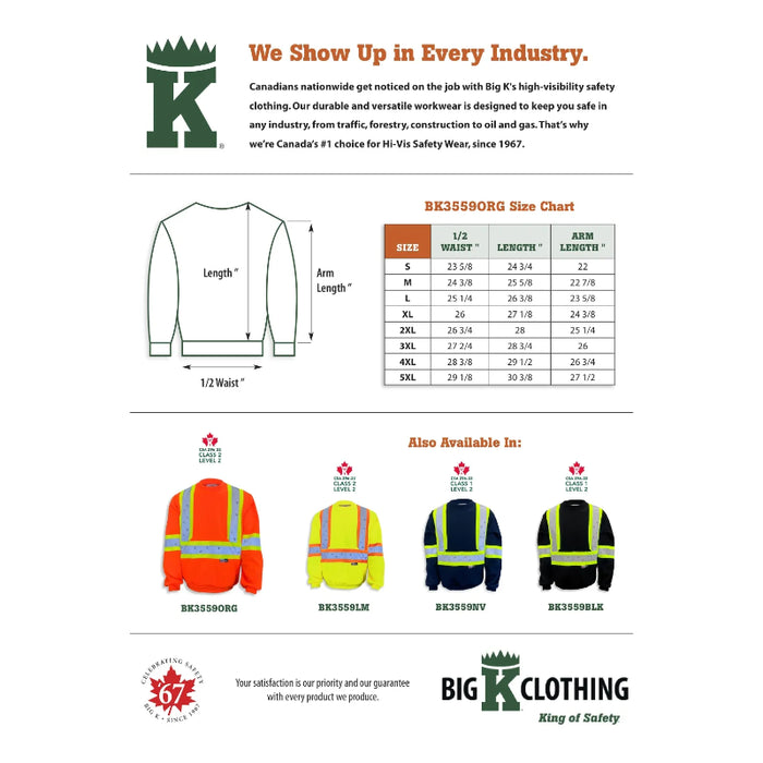 Big K Clothing® High Visibility Polyester Microfleece Crewneck Safety Sweatshirt - BK3559