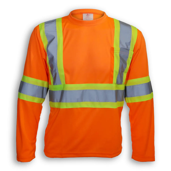 Big K Clothing® High Visibility Polyester Wicking Long Sleeve Safety Shirt - Orange - BK2008