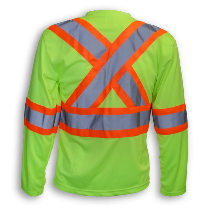 Big K Clothing® High Visibility Polyester Wicking Long Sleeve Safety Shirt - Yellow Lime - BK2009