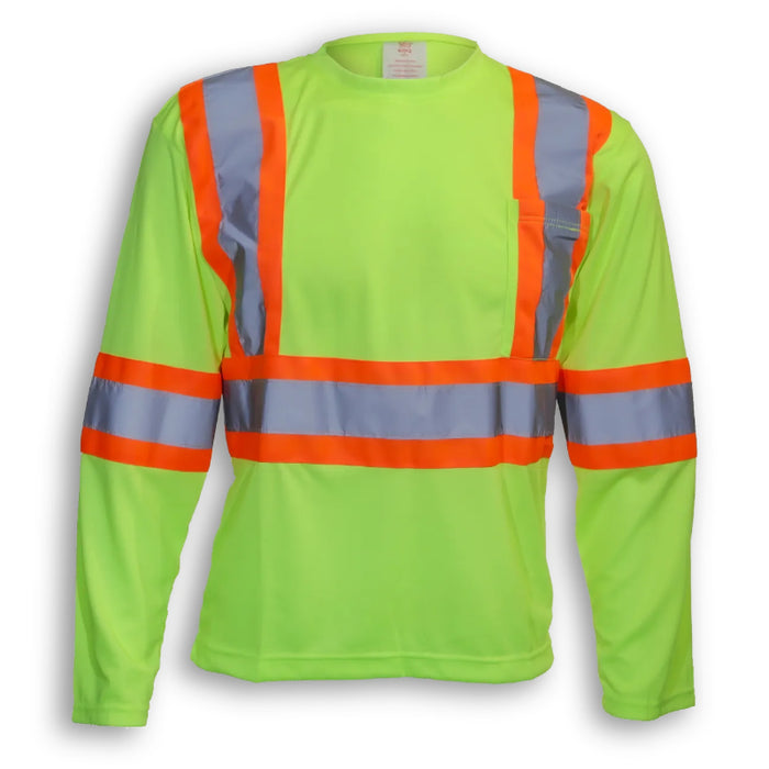 Big K Clothing® High Visibility Polyester Wicking Long Sleeve Safety Shirt - Yellow Lime - BK2009
