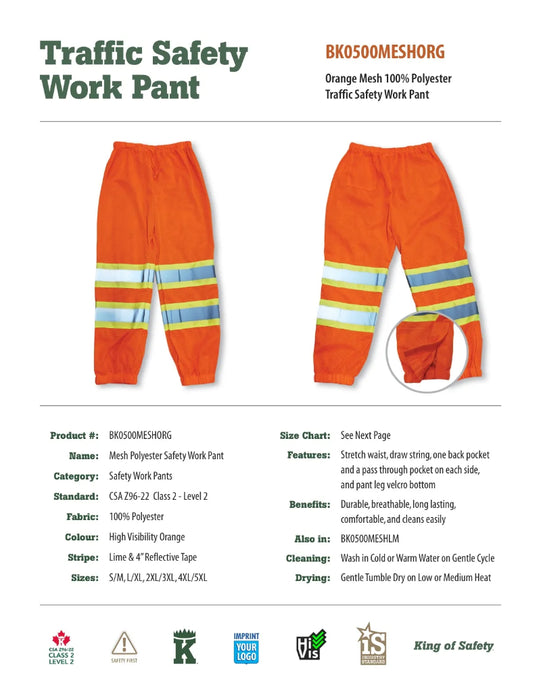 Big K Clothing® High Visibility Polyester mesh safety Pant - BK0500MESH