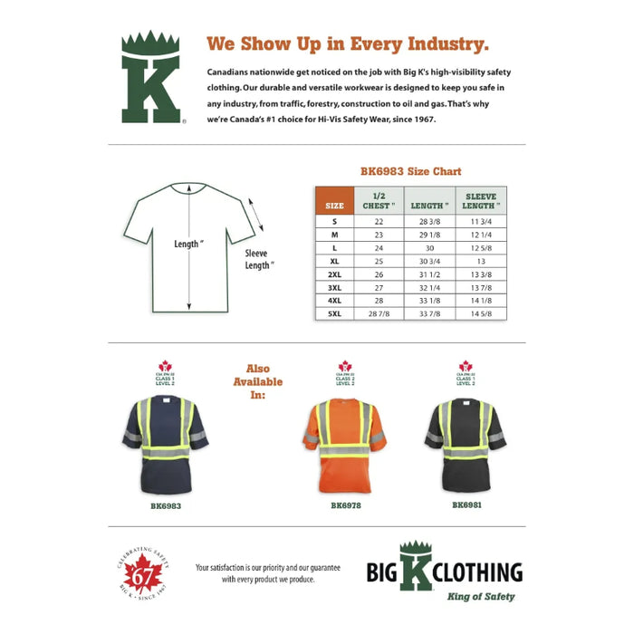 Big K Clothing® High Visibility 100% Cotton Safety T-Shirt - Navy - BK6983