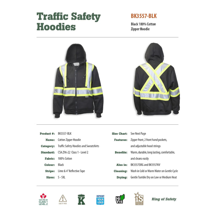 Big K Clothing® High Visibility Cotton Ziper Front Safety Hoodie - BK3557