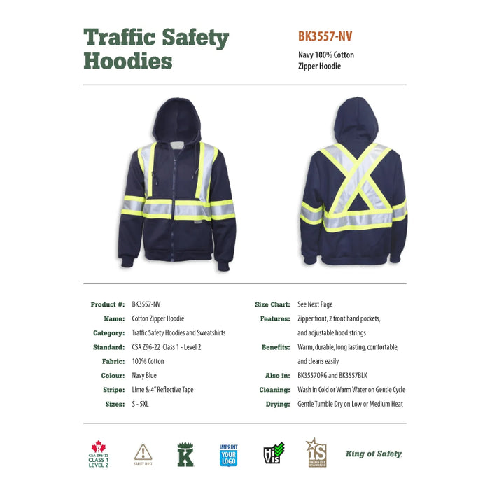 Big K Clothing® High Visibility Cotton Ziper Front Safety Hoodie - BK3557
