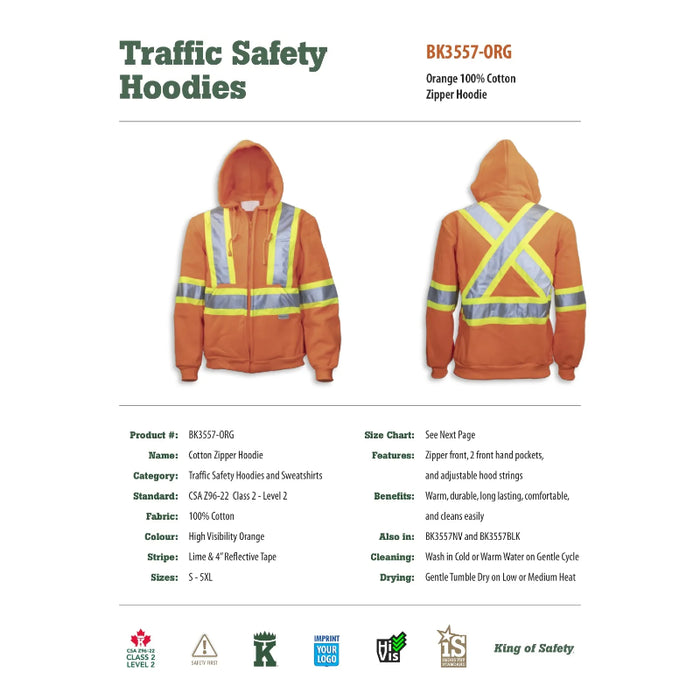 Big K Clothing® High Visibility Cotton Ziper Front Safety Hoodie - BK3557