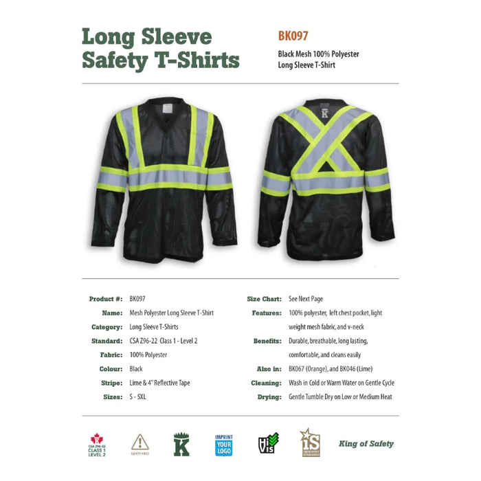Big K Clothing® High Visibility Polyester Mesh Long Sleeve Safety Shirt - Black - BK097