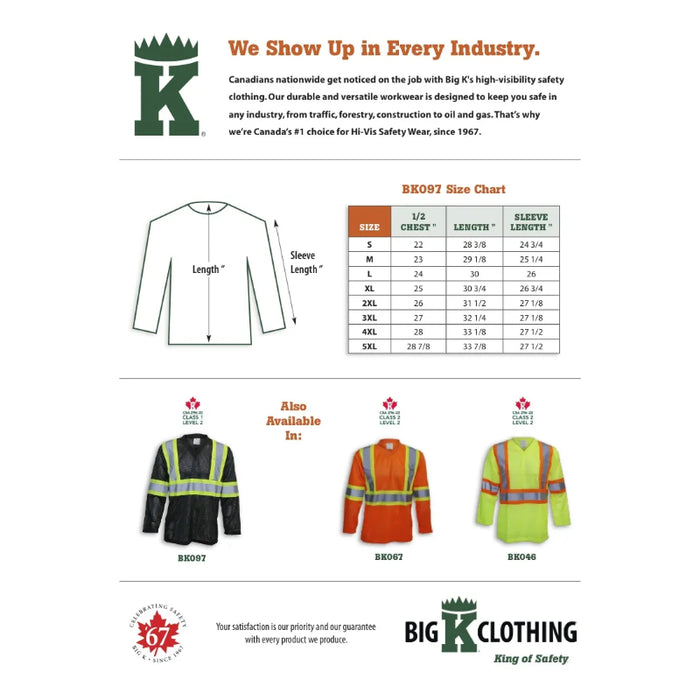 Big K Clothing® High Visibility Polyester Mesh Long Sleeve Safety Shirt - Black - BK097