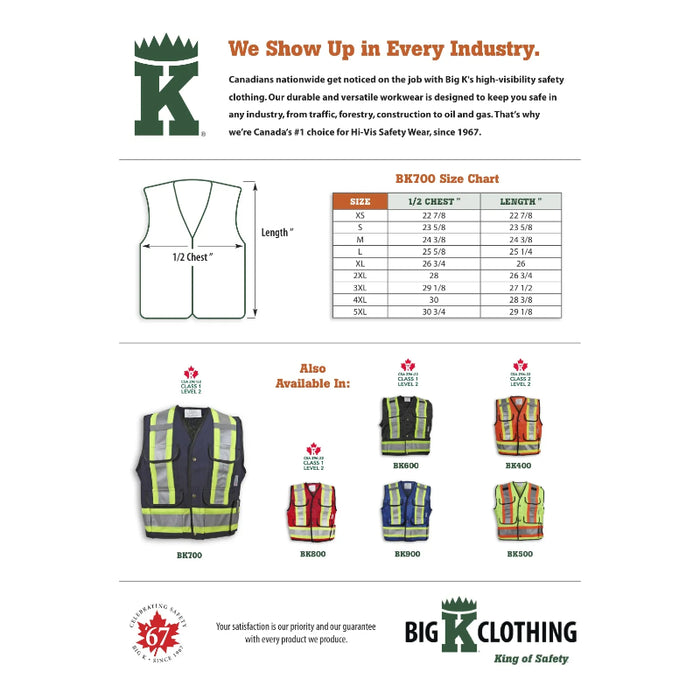 Big K Clothing® High Visibility Poly/Cotton Mesh Supervisor Safety Vest - Navy - BK700