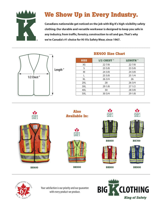 Big K Clothing® High Visibility Poly/Cotton Mesh Supervisor Safety Vest - Orange - BK400