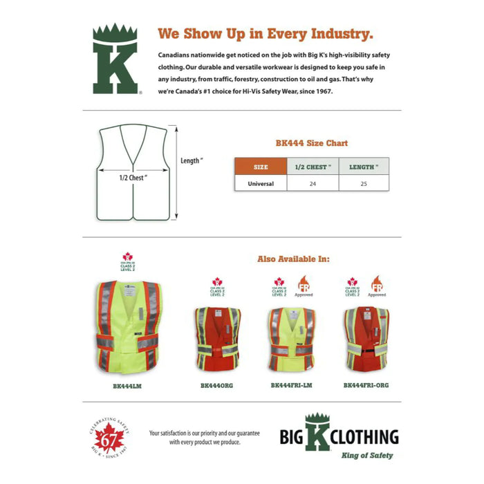 Big K Clothing® High Visibility Poly/Cotton Traffic Safety Vest - BK444