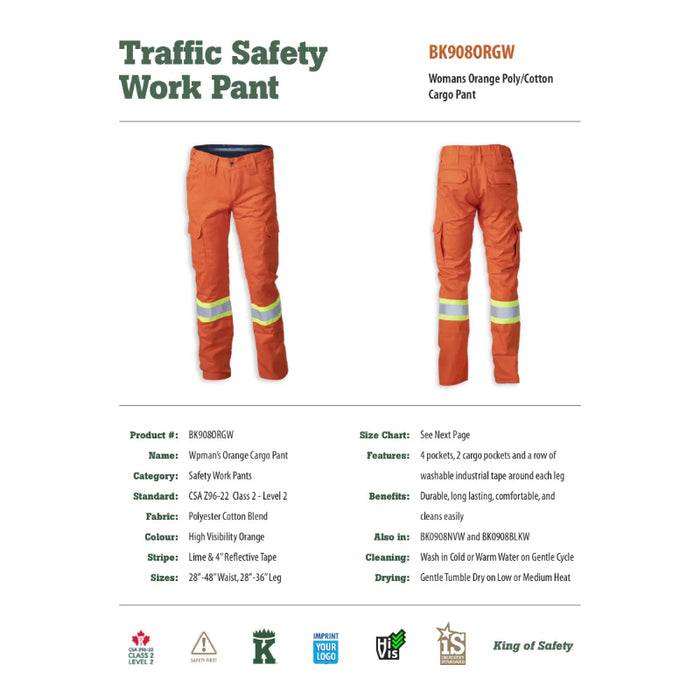 Big K Clothing® Woman’s High Visibility Polyester/Cotton Cargo Safety Pant - BK908-W