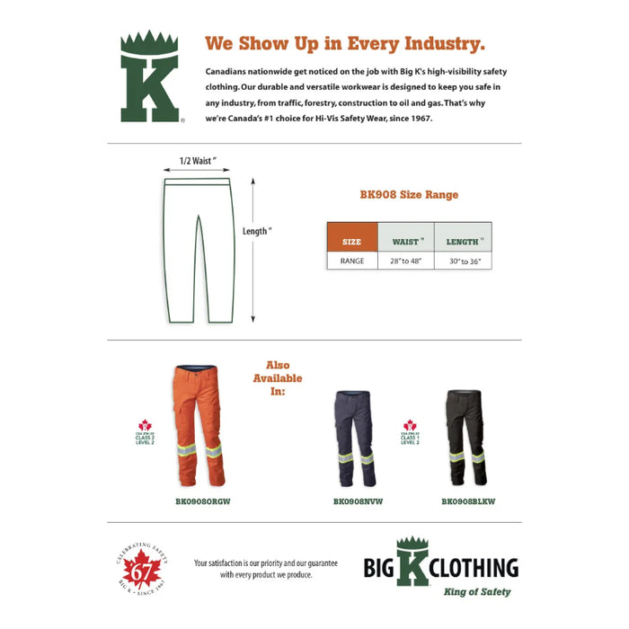 Big K Clothing® Woman’s High Visibility Polyester/Cotton Cargo Safety Pant - BK908-W