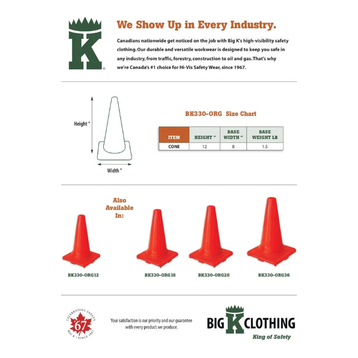 Big K® 12” Traffic Cone with 1.5 lb Orange Base - BK330-ORG12