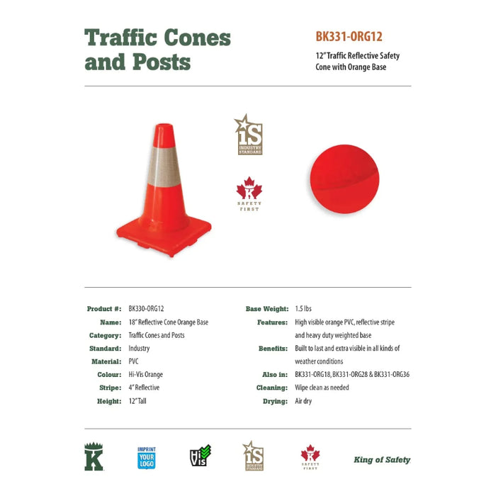 Big K® 12” Traffic Cone with 4” Collar and 1.5 lb Black Base - BK331-BLK12