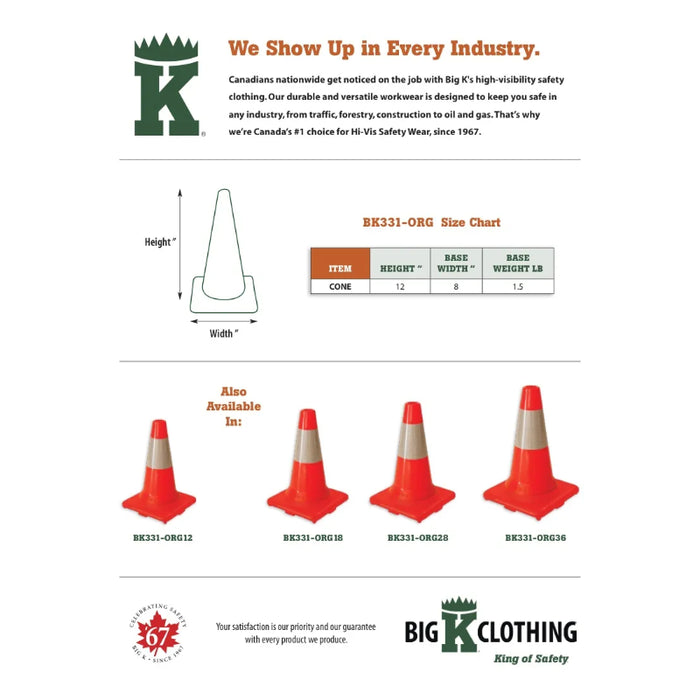 Big K® 12” Traffic Cone with 4” Collar and 1.5 lb Orange Base - BK331-ORG12