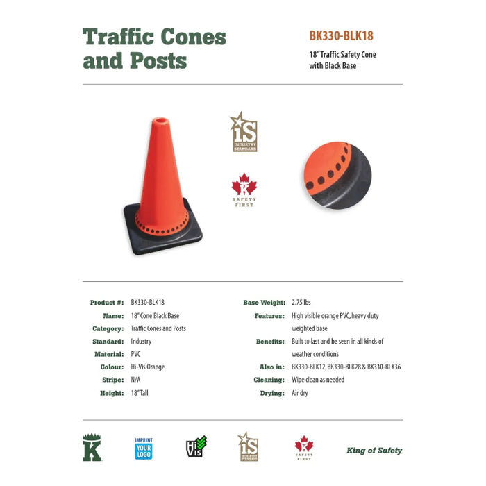 Big K® 18” Traffic Cone with 2.75 lb Black Base - BK330-BLK18