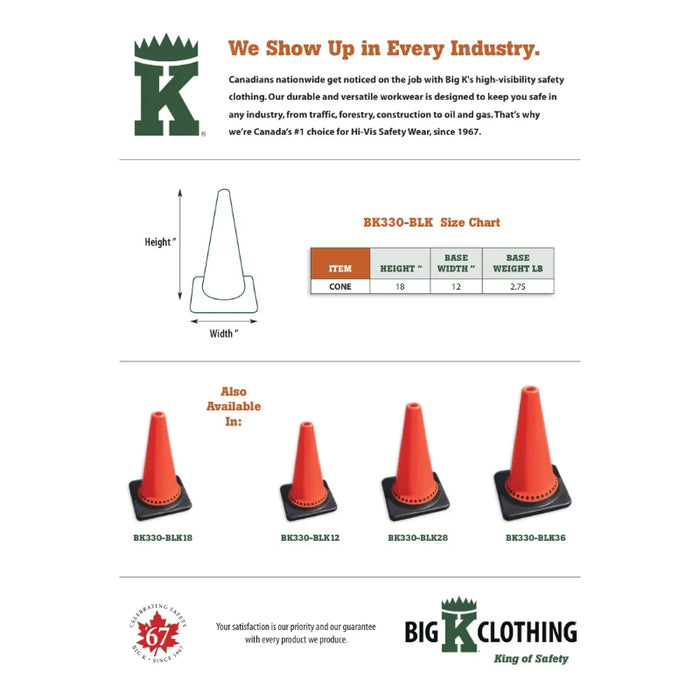 Big K® 18” Traffic Cone with 2.75 lb Black Base - BK330-BLK18