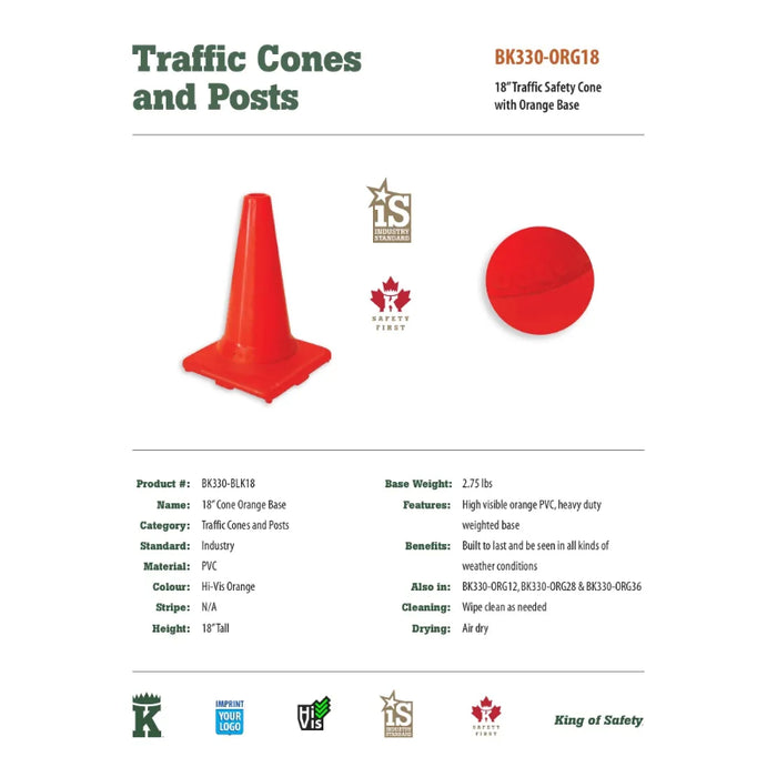 Big K® 18” Traffic Cone with 2.75 lb Orange Base - BK330-ORG18