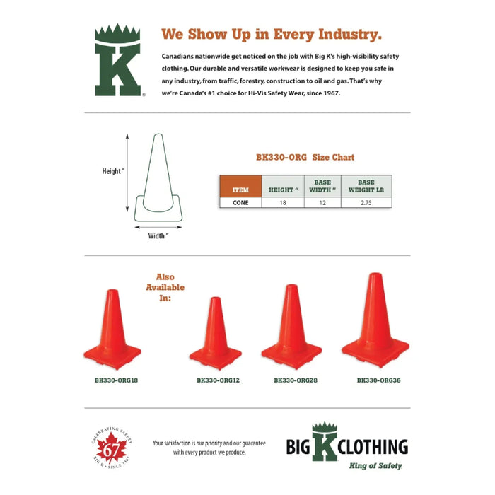 Big K® 18” Traffic Cone with 2.75 lb Orange Base - BK330-ORG18