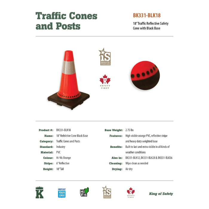 Big K® 18” Traffic Cone with 6” Collar and 2.75 lb Black Base - BK331-BLK18