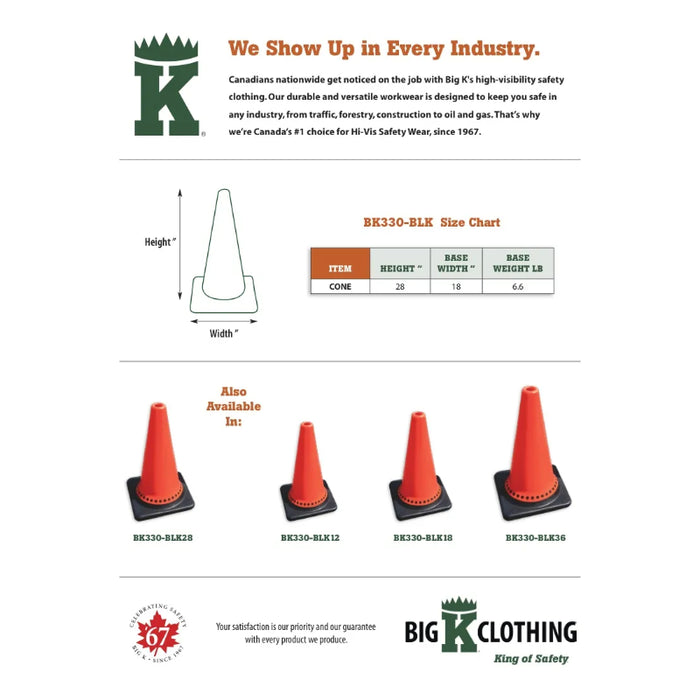 Big K® 28” Traffic Cone with 6.6lb Black Base - BK330-BLK28