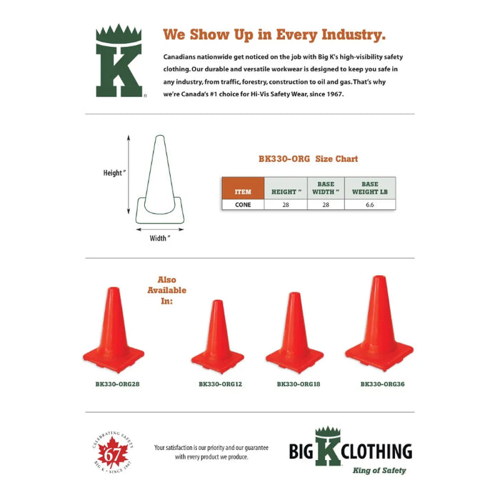 Big K® 28” Traffic Cone with 6.6lb Orange Base - BK330-ORG28