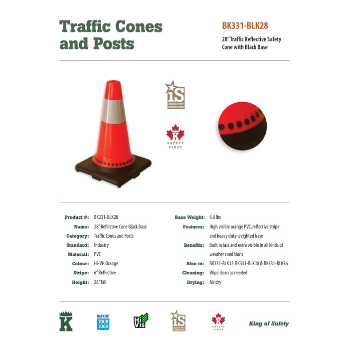 Big K® 28” Traffic Cone with 6” Collar and 6.6 lb Black Base - BK331-BLK28