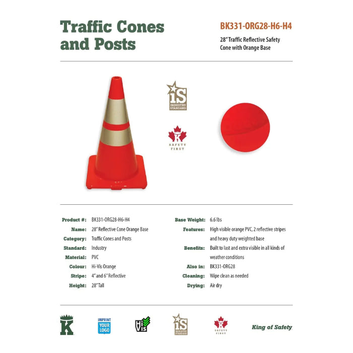 Big K® 28” Traffic Cone with 6” & 4" Collar and 6.6 lb Orange Base - BK331-ORG28-H6-H4
